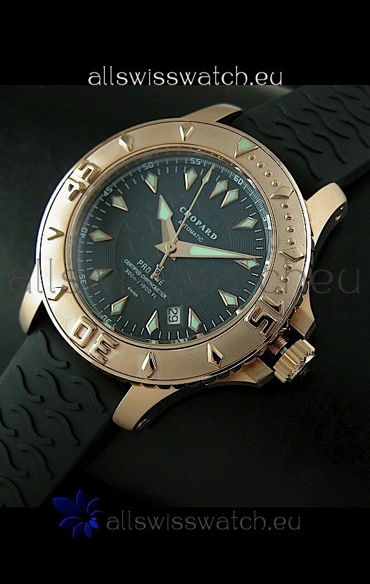 Chopard LUC Pro One Chronometer Swiss Replica Rose Gold Watch in Black Dial