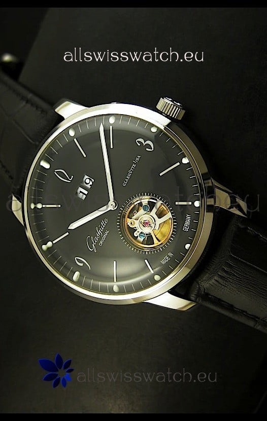 Glashuette Tourbillon Japanese Replica Watch in Black Dial