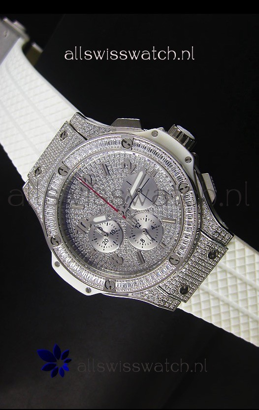 Hublot Big Bang Rose Stainless Steel Watch Quartz Movement in White Strap