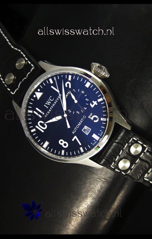 IWC Big Pilot Swiss Replica Steel Watch in Black Dial - Updated Case Version