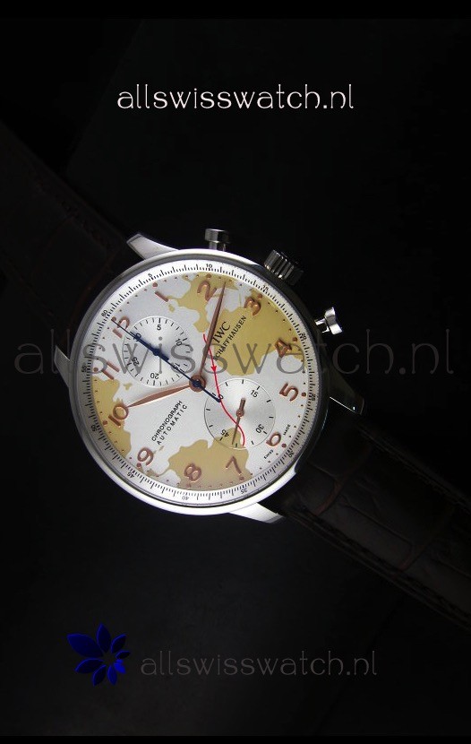 IWC Portuguese Chronograph Swiss Replica Watch in Map Printed Dial - 1:1 Mirror Replica Edition
