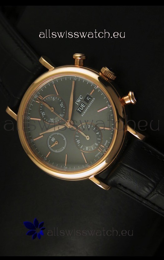 IWC Portofino Chronograph Swiss Watch in Rose Gold Case Grey Dial