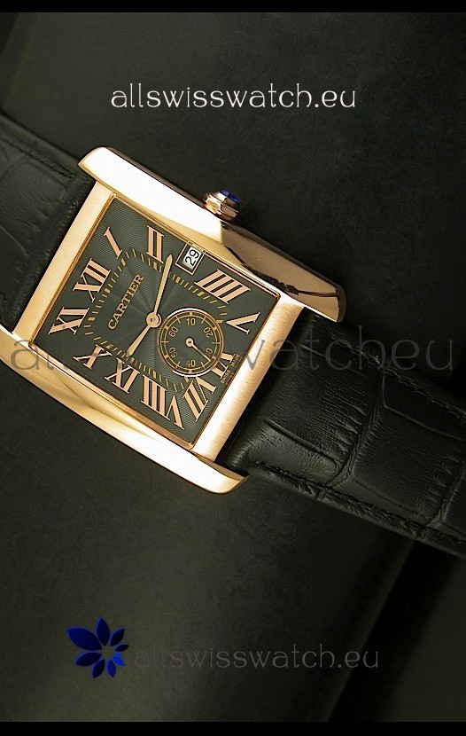 Cartier Tank Anglaise Japanese Replica Watch 34MM - Black Dial Pink Gold 