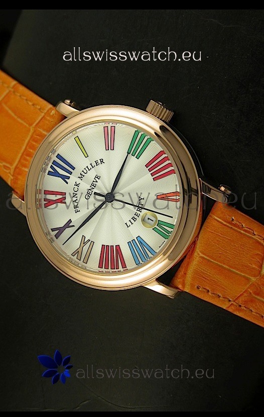 Franck Muller Master of Complications Liberty Japanese Replica Watch in Pink Gold Case