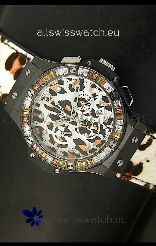 Hublot Big Bang White Zebra Bang Edition in Black PVD Case 34MM Watch