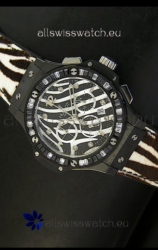 Hublot Big Bang White Zebra Bang Edition in Black PVD Case 34MM Watch