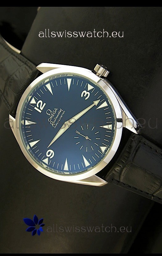 Omega Seamaster Railmaster Japanese Replica Watch in Black Leather Strap