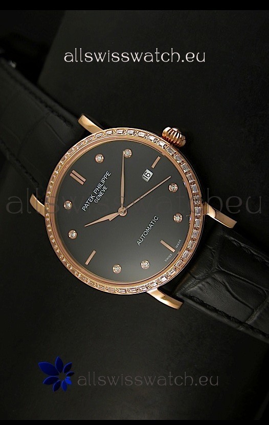 Patek Philippe Calatrava 5298 Swiss Replica Watch in Pink Gold Casing - Diamonds Hours