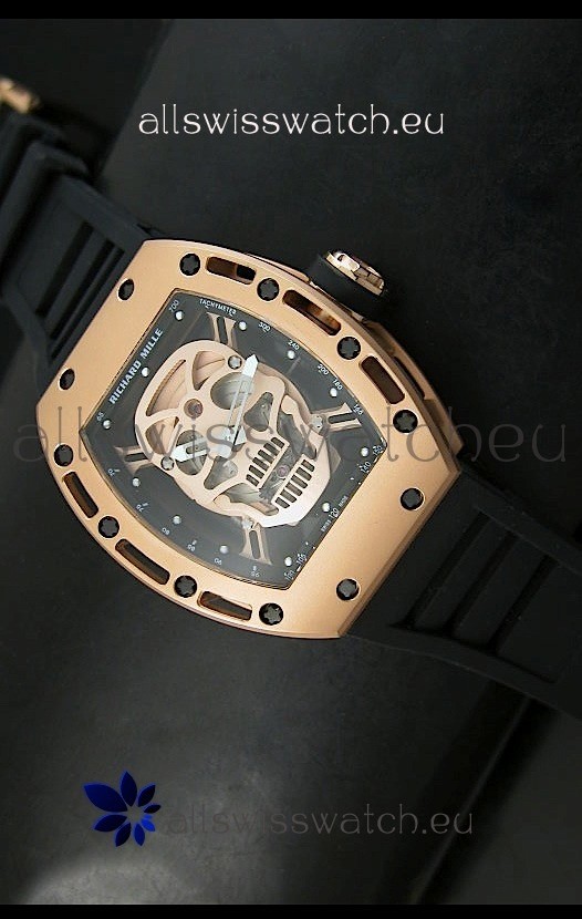 Richard Mille RM052 Skull Tourbillon Swiss Replica Watch in Pink Gold Casing