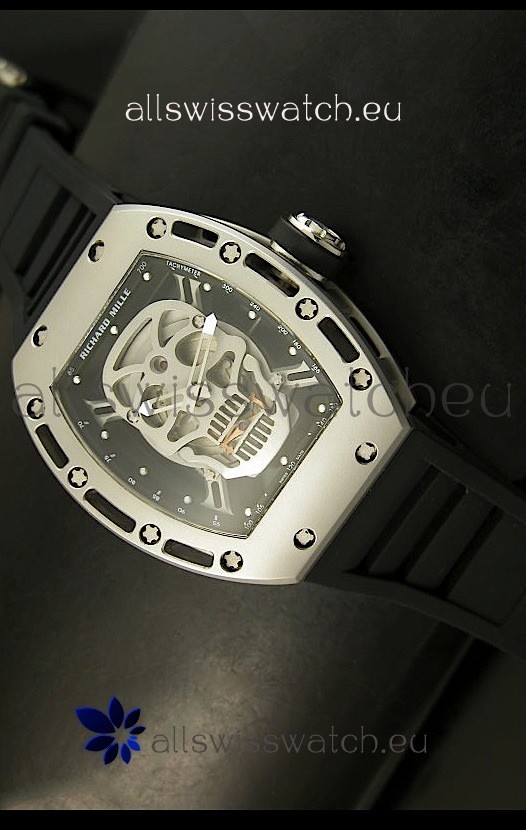 Richard Mille RM052 Skull Tourbillon Swiss Replica Watch in Brushed Steel Case