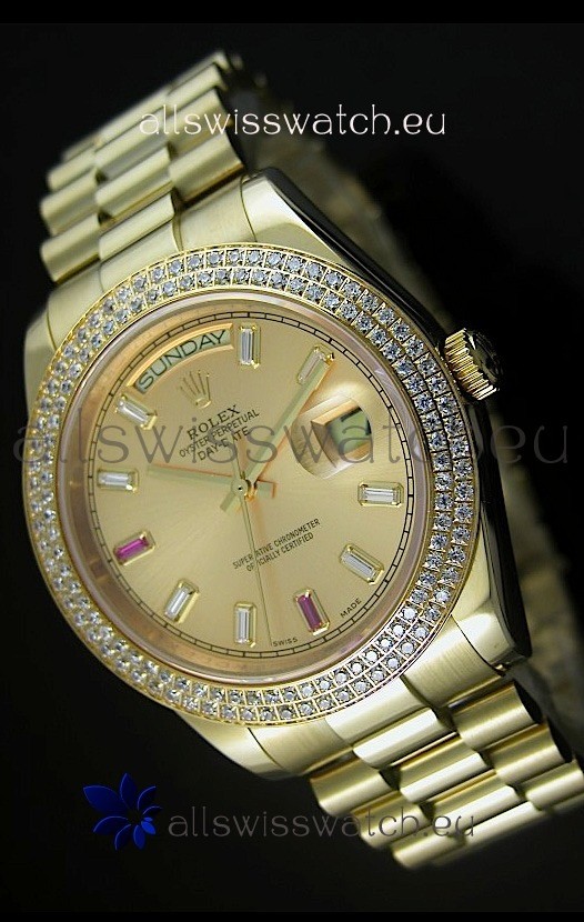 Rolex Day Date II 41MM Swiss Replica Watch - Gold Dial - 1:1 Mirror Replica Watch 