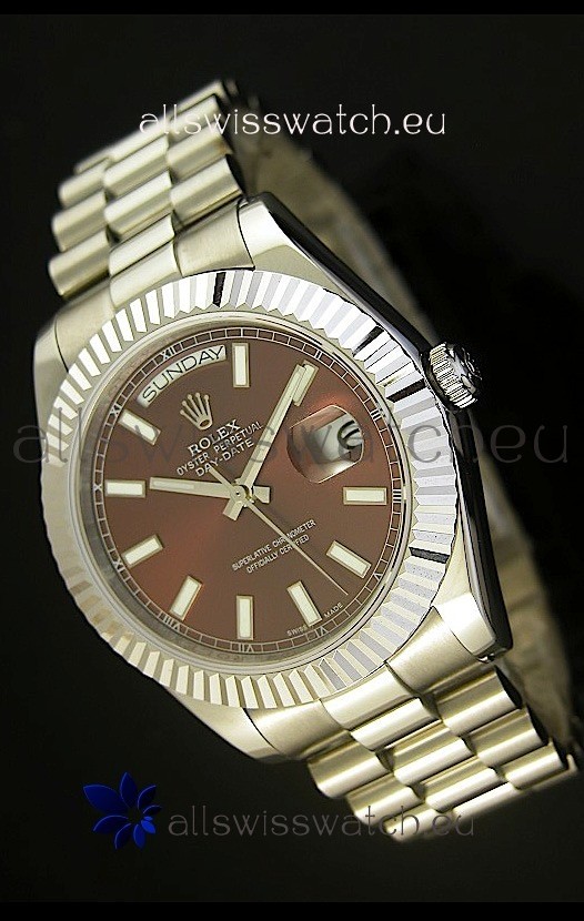 Rolex Day Date II 41MM Swiss Replica Watch - Brown Dial - 1:1 Mirror Replica Watch 