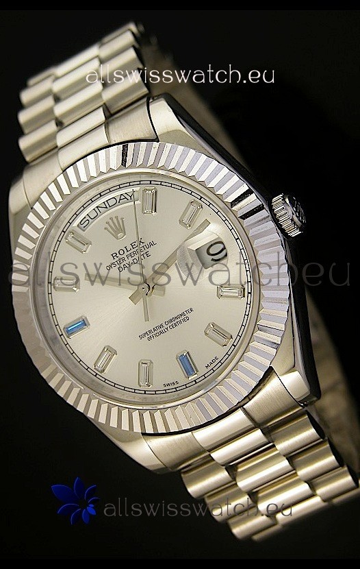 Rolex Day Date II 41MM Swiss Replica Watch - Steel Dial - 1:1 Mirror Replica Watch 