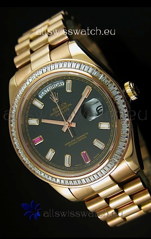 Rolex Day Date II 41MM Swiss Replica Watch - Black Dial - 1:1 Mirror Replica Watch 