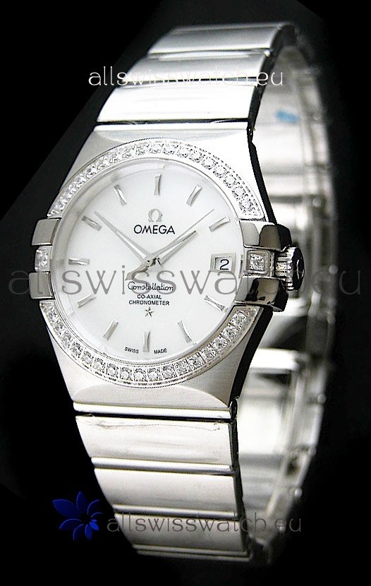 Omega Constellation Mens Swiss Automatic Watch in White Dial - 1:1 Mirror Replica 