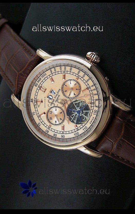 Patek Philippe Complications Tourbillon Japanese Replica Watch in Pink Gold