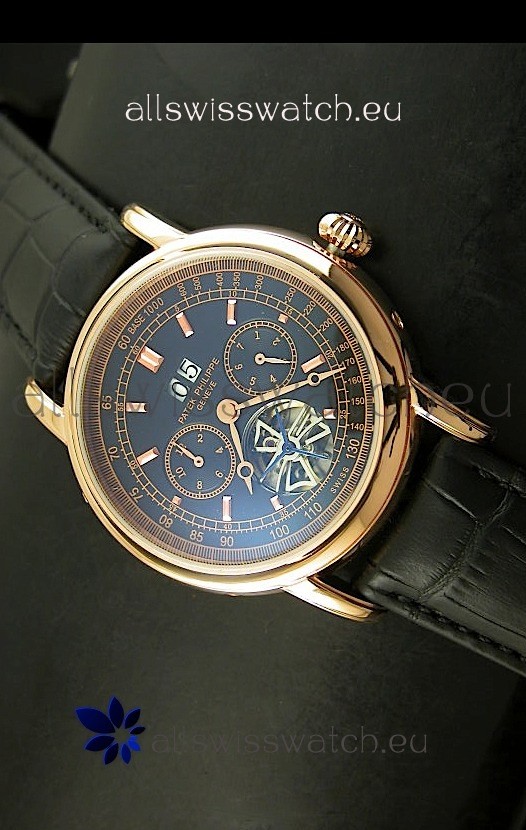Patek Philippe Complications Tourbillon Japanese Replica Watch in Pink Gold