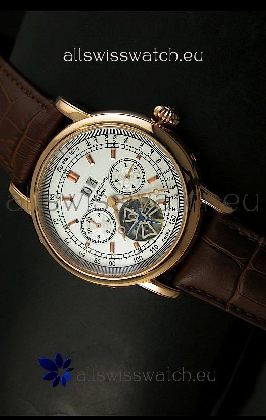 Patek Philippe Complications Tourbillon Japanese Replica Watch in Pink Gold