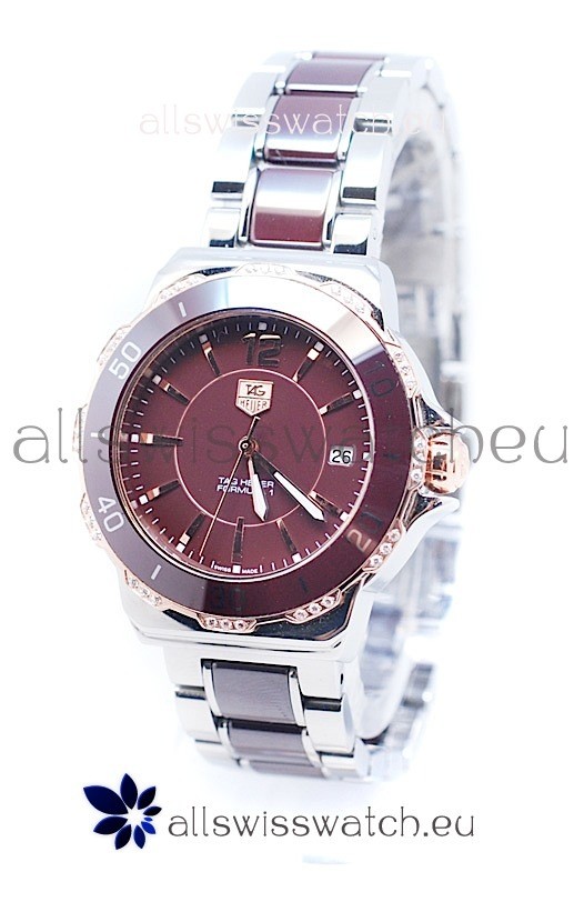 Tag Heuer Formula 1 Quartz Brown Ceramic Watch in Rose Gold Bezel