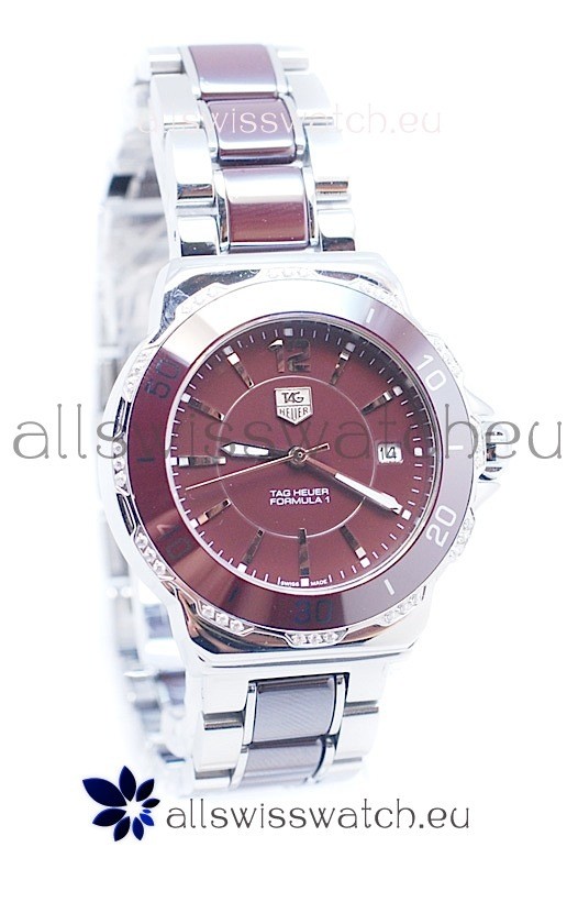 Tag Heuer Formula 1 Quartz Brown Ceramic Diamonds Bezel Watch