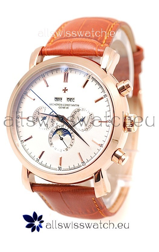 Vacheron Constantin Malte Perpetual Chronograph Japanese Replica Watch in White Dial
