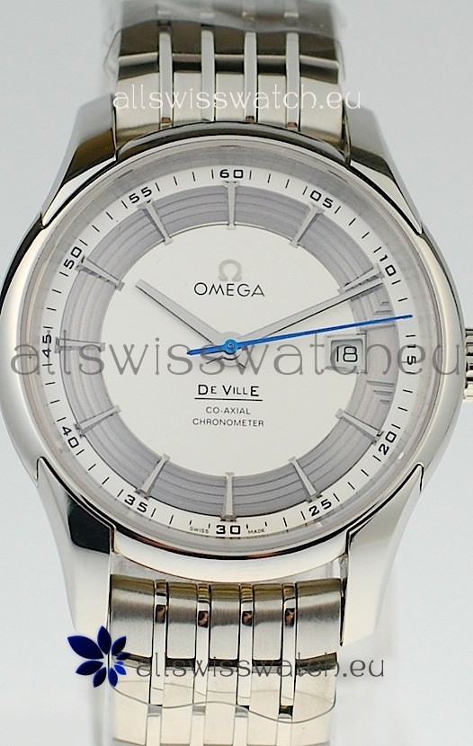 Omega Co Axial De Ville Hour Vision Swiss Replica Steel Watch in White Dial