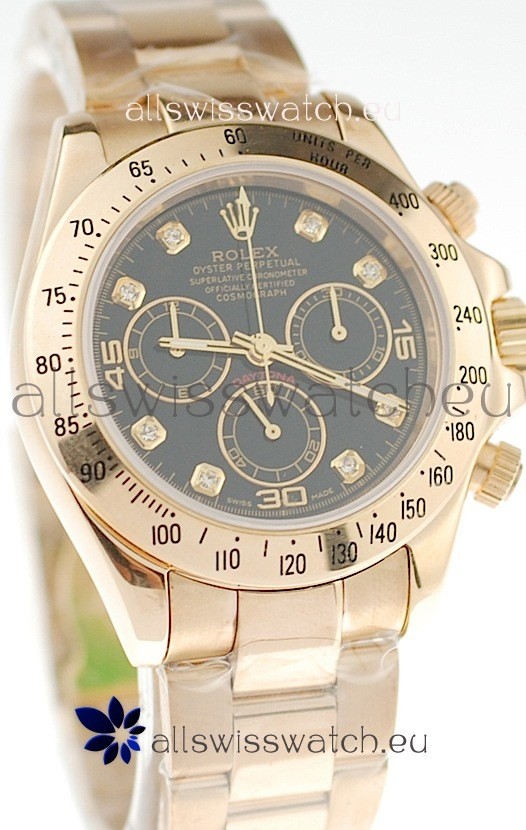 Rolex Daytona Cosmograph 2011 Edition Swiss Replica Gold Plated Watch in Black Dial