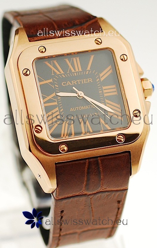 Cartier Santos 100 Swiss Replica Gold Automatic Watch