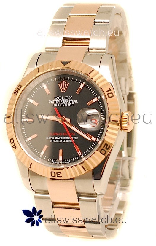 Rolex Datejust Turn O Graph Japanese Rose Gold Watch in Black Dial