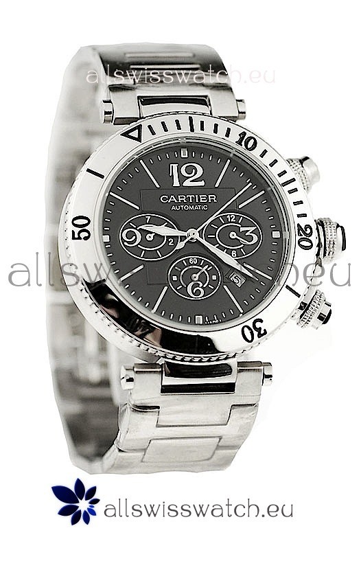 Cartier Pasha Seatimer Japanese Replica Watch in Black Dial
