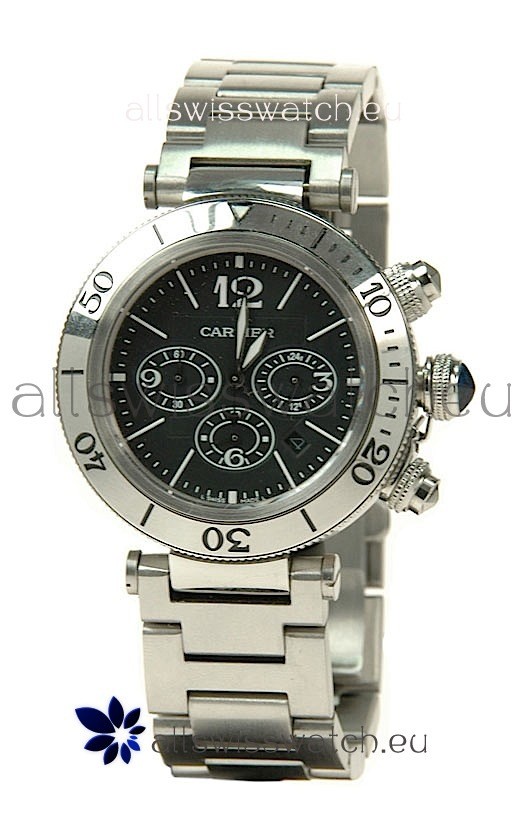 Cartier Pasha Seatimer Swiss Replica Automatic Watch in Black Dial