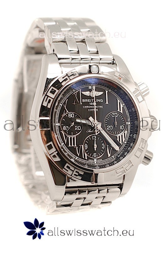 Breitling Chronograph Chronometre Swiss Replica Watch in Black Dial