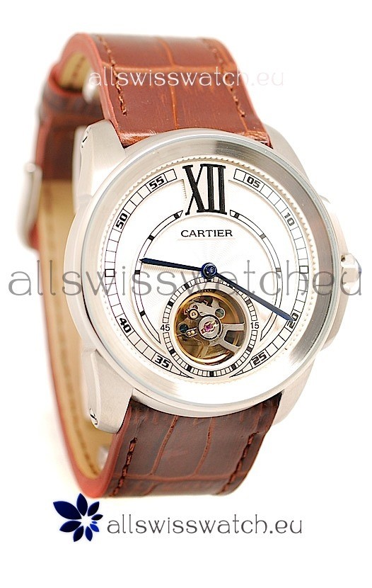 Calibre de Cartier Flying Tourbillon Japanese Replica Steel Watch 
