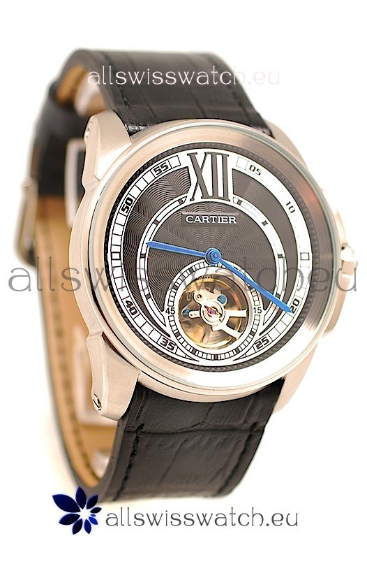 Calibre de Cartier Flying Tourbillon Japanese Replica Steel Watch 