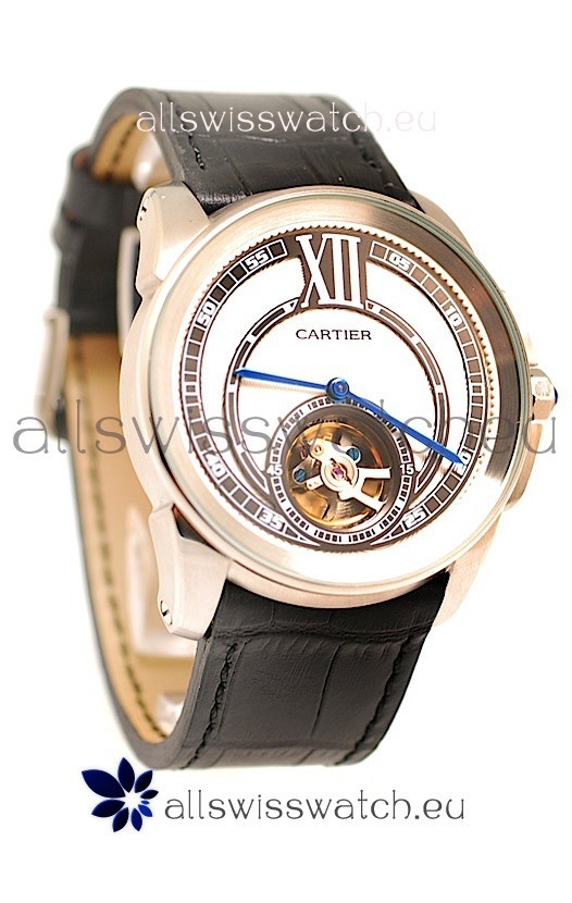 Calibre de Cartier Flying Tourbillon Japanese Replica Steel Watch 
