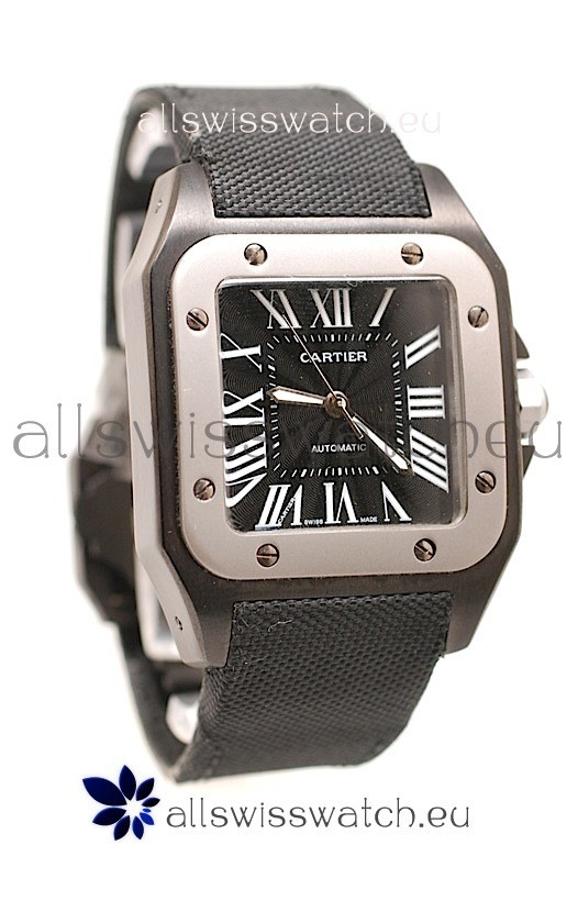 Cartier Santos 100 Swiss Replica Watch in Black Dial
