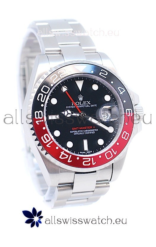 Rolex GMT Masters II 2011 Edition Swiss Replica Watch in Black & Red Cerarmic Bezel