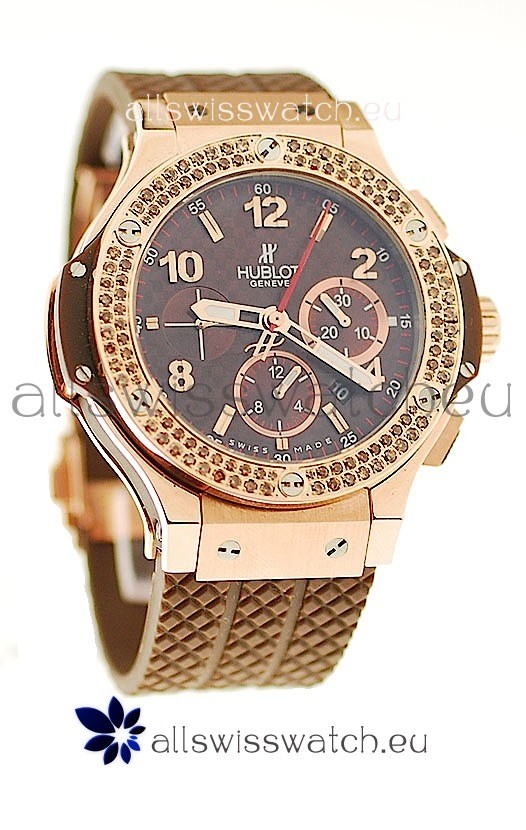 Hublot Big Bang 18K Pink Gold Casing Swiss Watch in Brown Dial