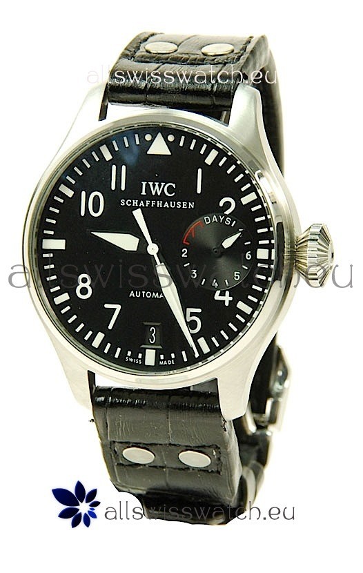 IWC Big Pilot Swiss Replica Steel Watch in Black Dial 