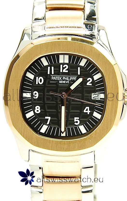 Patek Philippe Aquanaut Two Tone Ladies Gold Watch in Black Dial