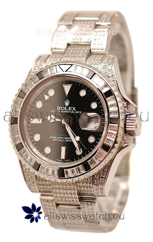 Rolex GMT Masters II 2011 Edition Swiss Replica Watch with Diamonds Casing and Bezel