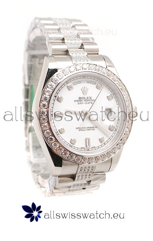 Rolex Day Date Silver Swiss Mens Watch