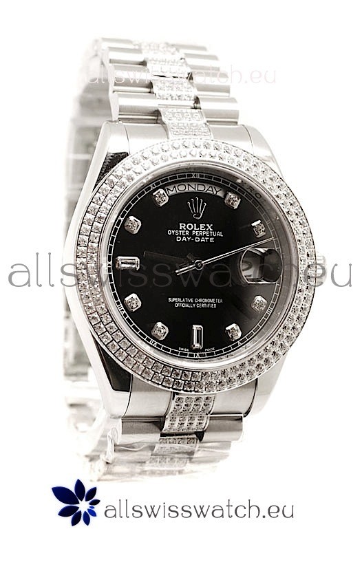 Rolex Day Date Silver Swiss Mens Watch