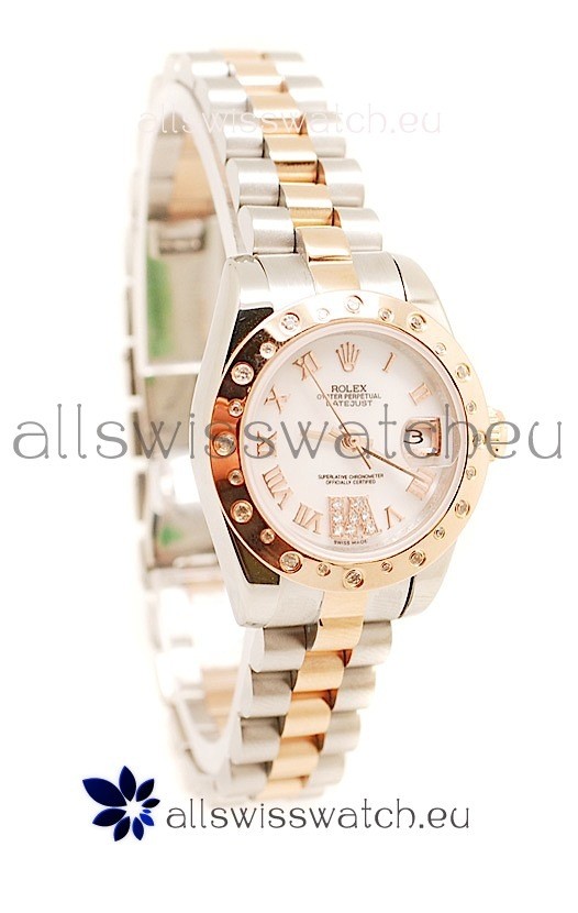 Rolex DateJust - Two Tone Lady Swiss Replica Pink Gold Watch