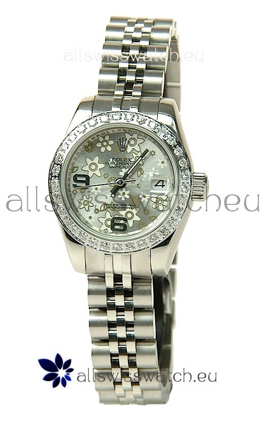 Rolex Datejust Floral Motif Ladies Swiss Replica Watch