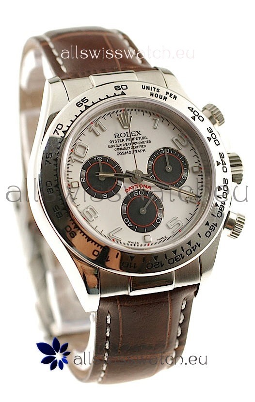 Rolex Daytona Cosmograph Swiss Replica Watch in Brown Leather Strap