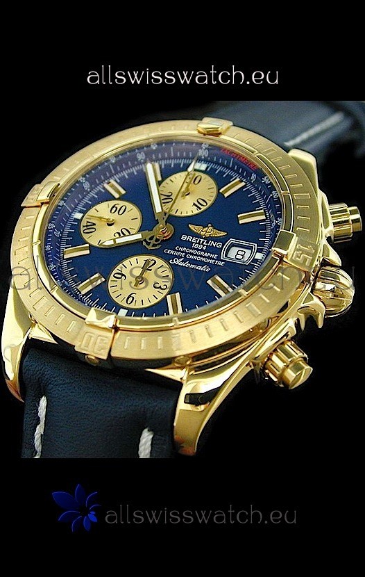 Breitling Evolution Swiss Replica Watch in Gold Case Blue Dial