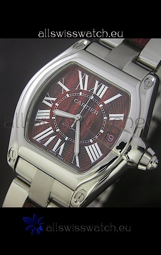 Cartier Roadster Japanese Replica Watch in Red Wine Dial