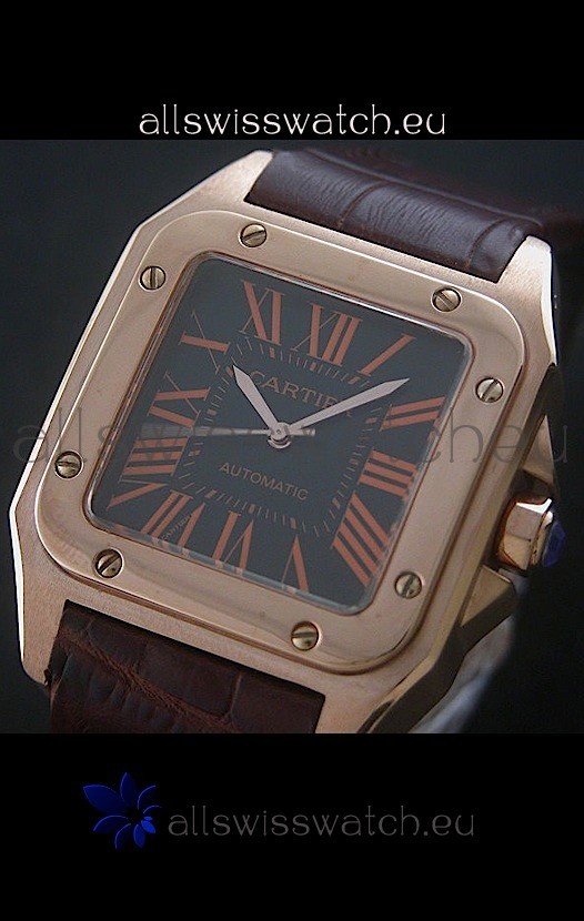 Cartier Santos 100 Swiss Replica Watch in Black Dial