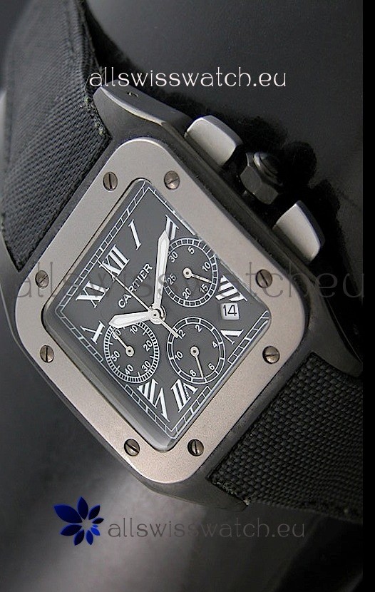 Cartier Santos Japanese Replica Watch in Black Dial